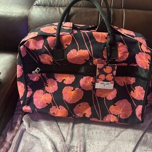 Diane Von Furstenberg Black and Pink Floral Travel Bag